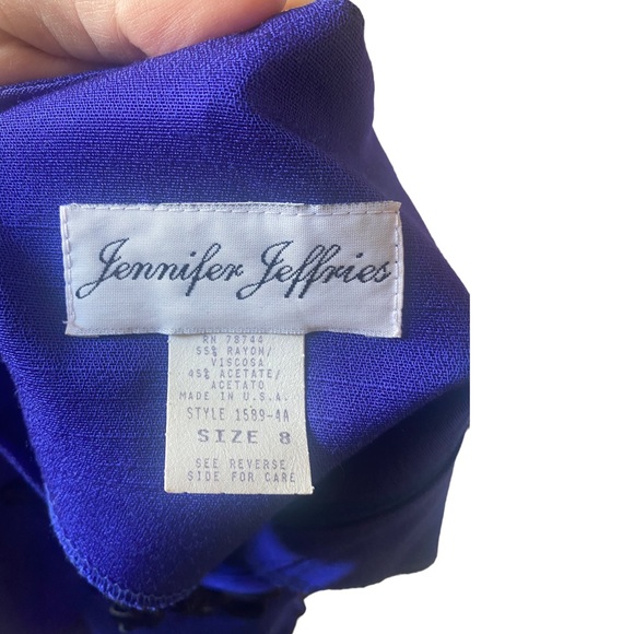 Jennifer Jeffries | Womens Vintage 80s Royal Blue Size 8 Long sleeve dress - Picture 6 of 6